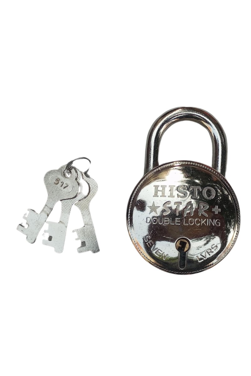 Hi Tech Sales New Round Lock (HISTTO Star) 7 lVRS | Steel Body | Iron Liver | Double Locking | 3 Silver Keys | 1 Lock