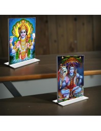 Lord Narayan & Lord Shiva Acrylic T-Style Photo Stand - 5x7 Inches, Compact and Stylish Spiritual Display, easily change 2 photos (Pack of 1)