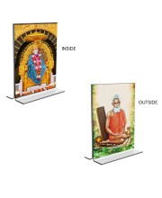 Car Desk/Table Top Sai Baba & Lokenath Baba Acrylic T-Style Photo Stand - 2.5x3.5 Inches, Compact and Stylish Spiritual Display, easily change 2 photos (Pack of 1)