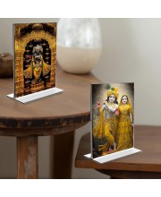 Sri Radha Krishna & Sri Krishna Acrylic T-Style Photo Stand - 11x13 Inches, Compact and Stylish Spiritual Display, easily change 2 photos (Pack of 1)