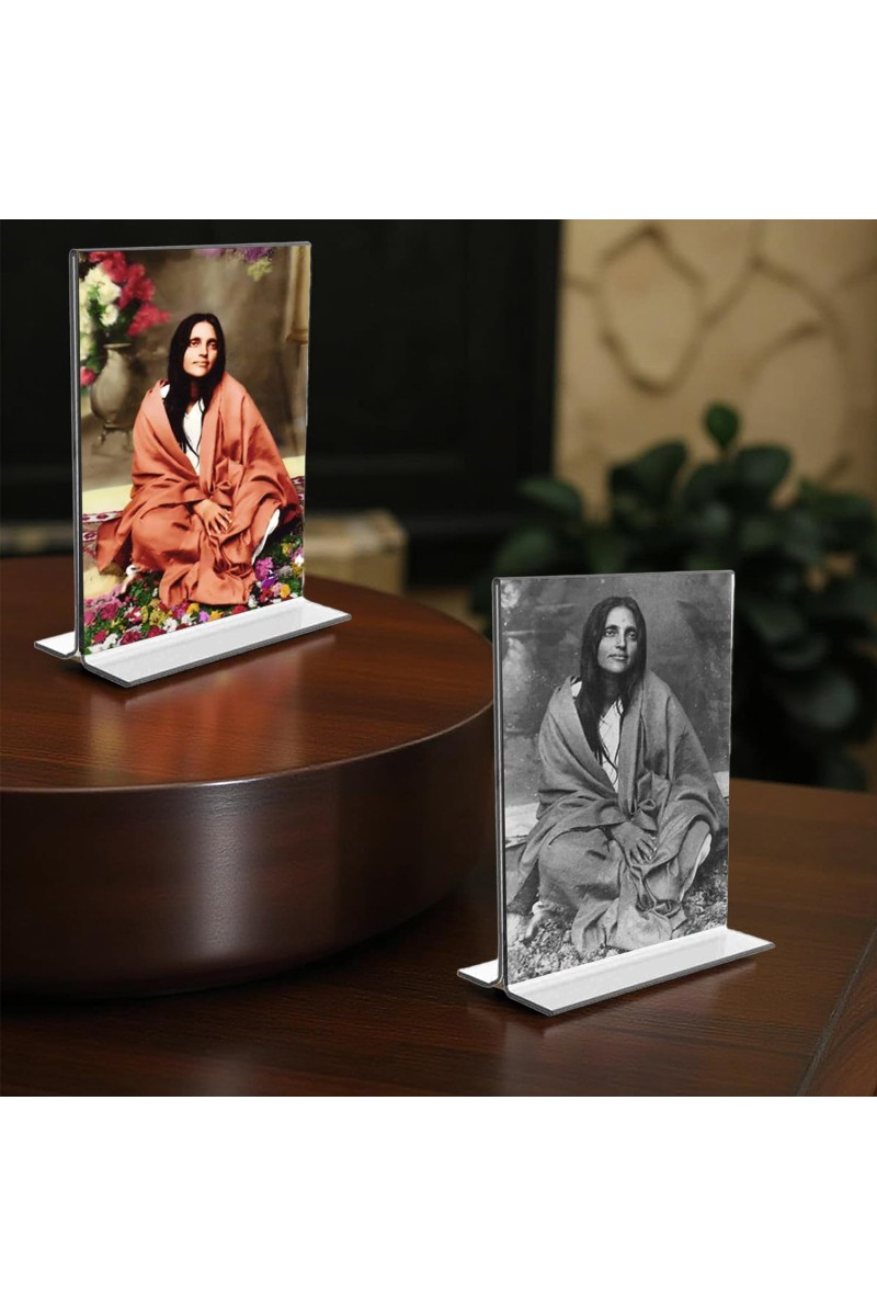 Anandamayee Debi Acrylic T-Style Photo Stand, Compact and Stylish Spiritual Display, easily change 2 photos (Pack of 1)