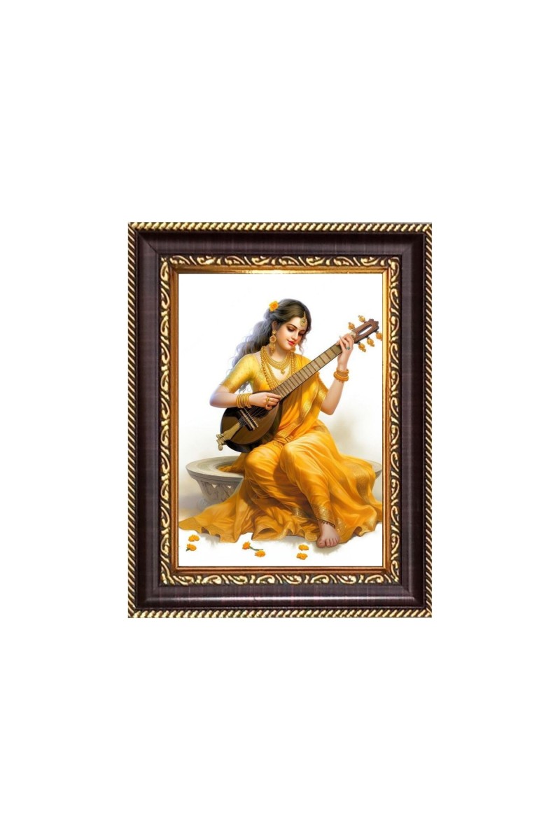 Maa Saraswathi Digital Print Photo 6.7x8.7 inches - Vibrant Religious Wall Art for Home or Office Decor.
