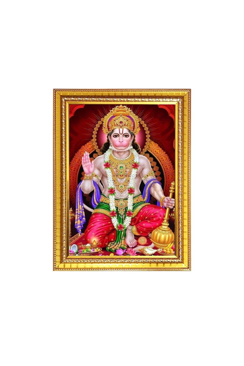 Sri Hanuman ji Photo Frame - 16x20 Inches, Brown Wooden Frame for Home, Office & Temple Decoration