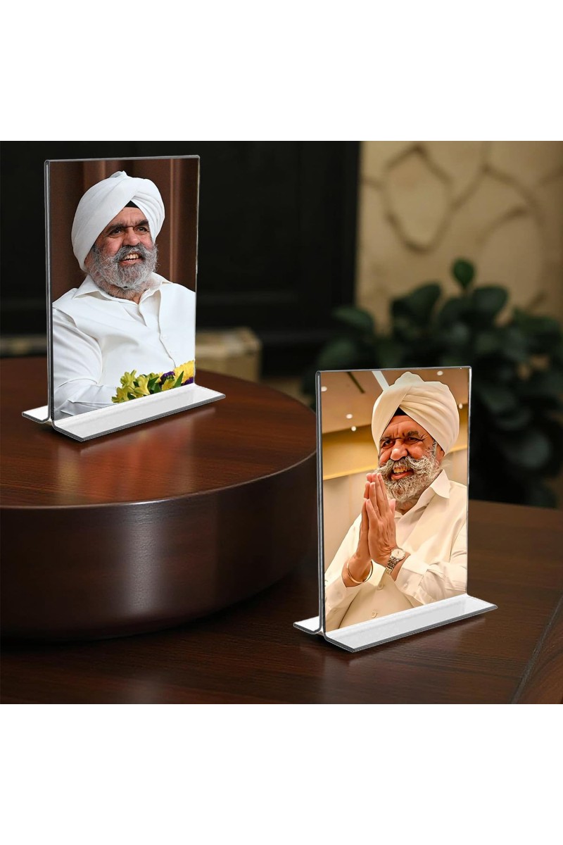 Sant Rajinder Singh ji Maharaj Acrylic T-Style Photo Stand - 5x7 Inches, Compact and Stylish Spiritual Display, easily change 2 photos (Pack of 1)