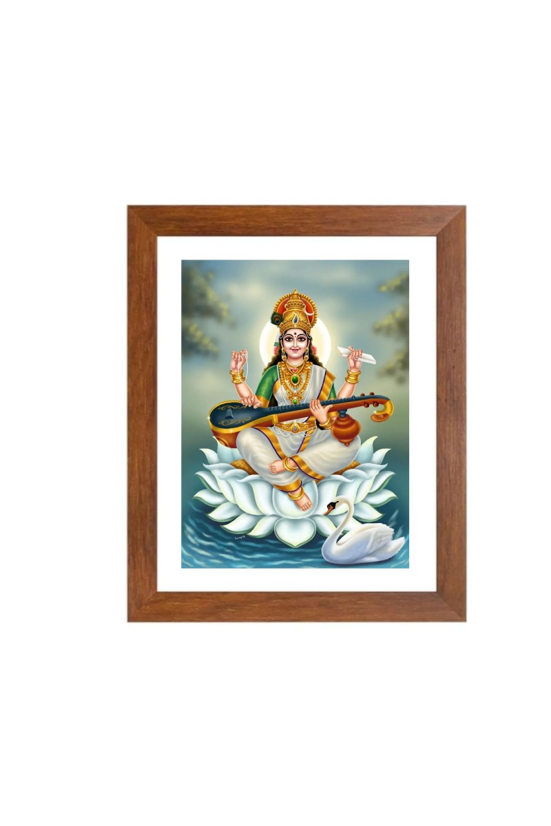 Colored Photo of Goddess Maa Saraswati | Divine Saraswati Wall Art | Ideal for Home and Temple Decoration | Ideal for Puja room