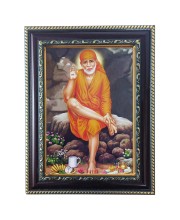 Hitech Sales Sai Baba Frame for Pooja Room, Temple and Home Decoration, Printed Photo with Floral Design Polystyrene Frame, 5 x 7 Inches - Brown, Ideal for Gifting (Pack of 1)