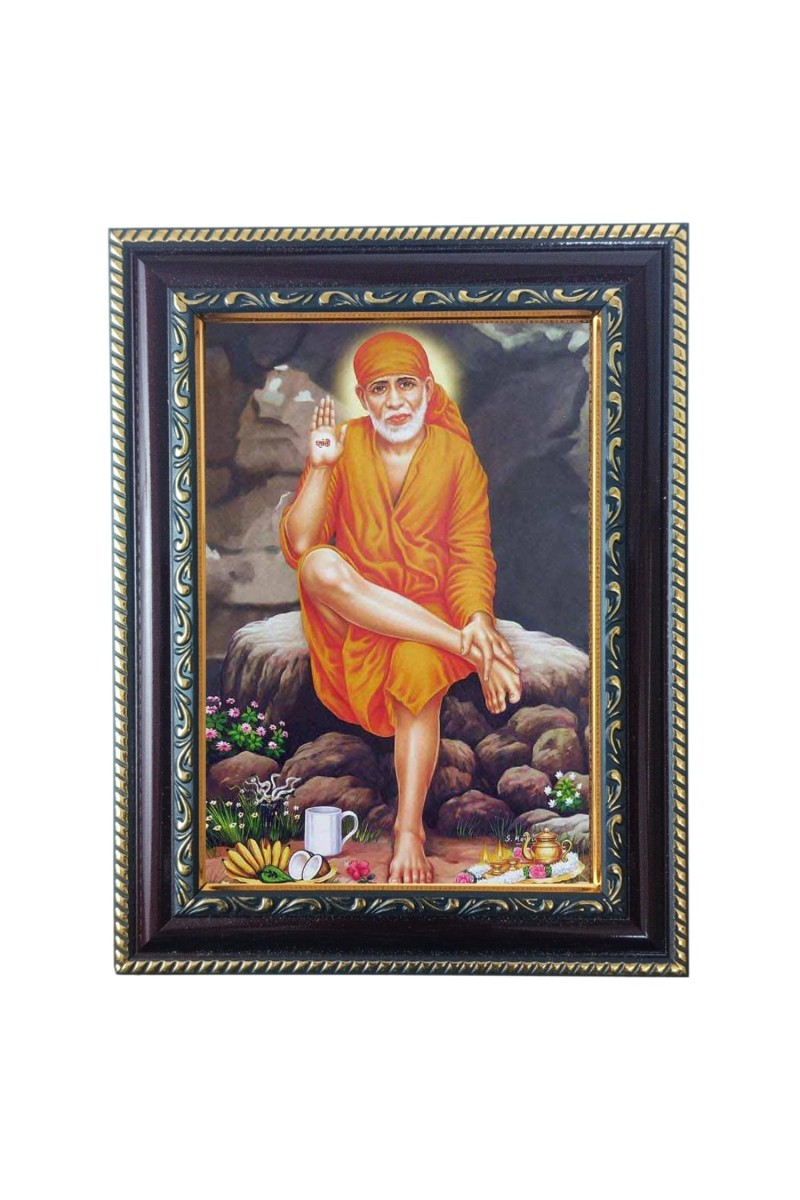 Hitech Sales Sai Baba Frame for Pooja Room, Temple and Home Decoration, Printed Photo with Floral Design Polystyrene Frame, 5 x 7 Inches - Brown, Ideal for Gifting (Pack of 1)