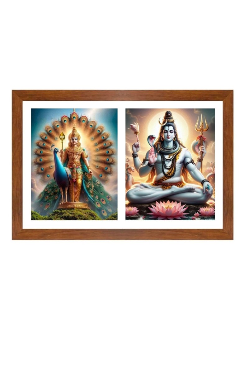 Lord kartikeya and shiva Photo Frame - 17x21Inches - Spiritual Artwork for Home Decor, Puja Room and Office Decoration