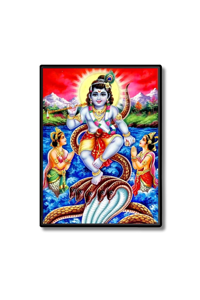 Kaaliya naag With Krishna Laminated Photo - 7x9 Inches, Divine Blessings for Home & Office and Temple Decoration