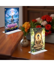 Buddha Acrylic T-Style Photo Stand - 5x7 Inches, Compact and Stylish Spiritual Display, easily change 2 photos (Pack of 1)
