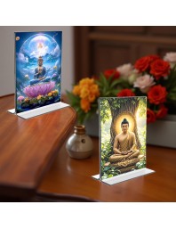 Buddha Acrylic T-Style Photo Stand - 5x7 Inches, Compact and Stylish Spiritual Display, easily change 2 photos (Pack of 1)