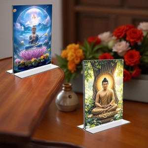 Buddha Acrylic T-Style Photo Stand - 5x7 Inches, Compact and Stylish Spiritual Display, easily change 2 photos (Pack of 1)