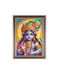 Bal Krishna (Baby) Photo Frame - 18x22 Inches, Brown Wooden Frame for Home, Office & Temple Decoration