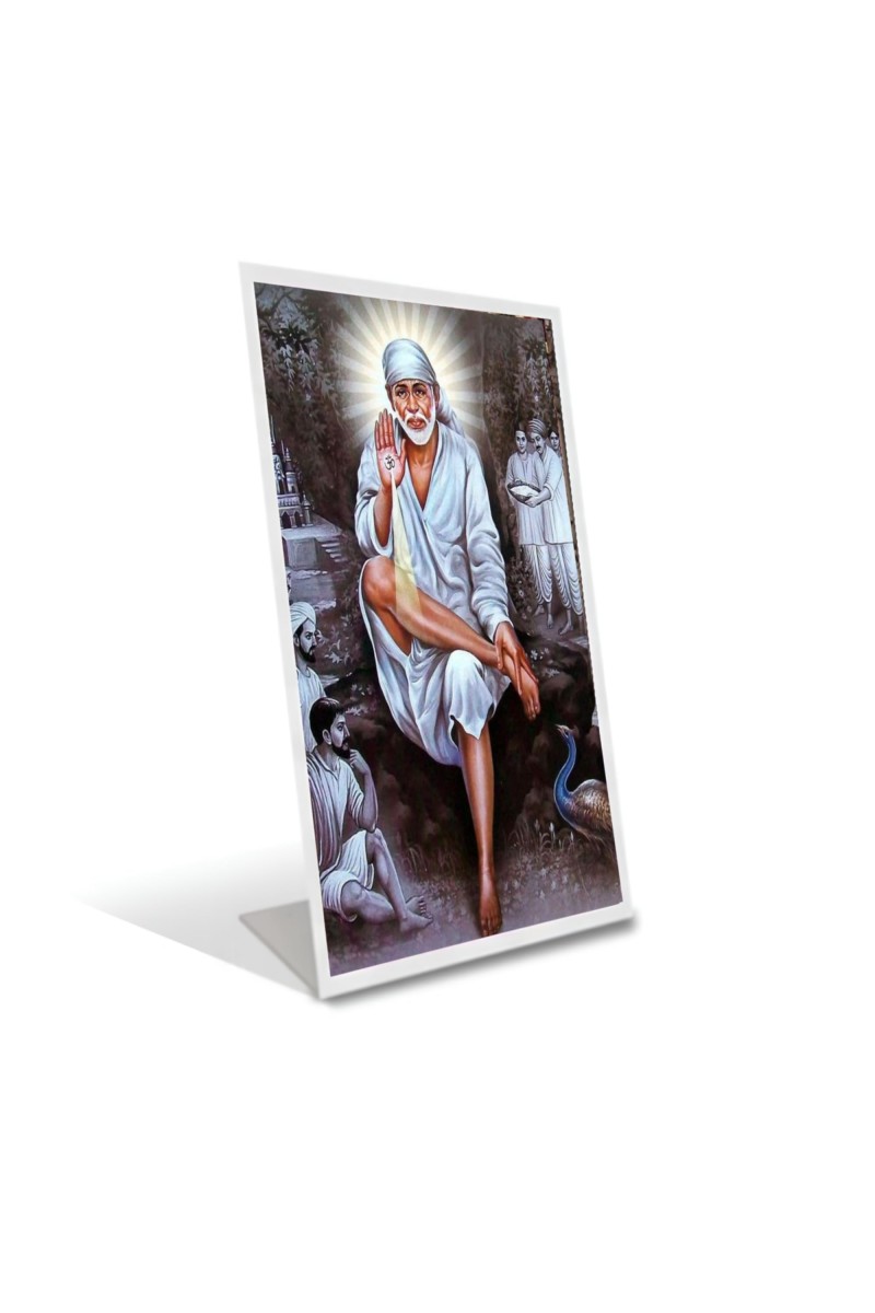 Car Desk/Table Top Shirdi Sai Baba Acrylic L-Style Photo Stand - 2.5x3.5 Inches, Compact And Stylish Spiritual Display (F6693)