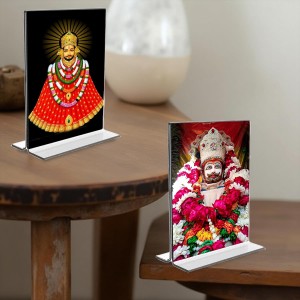 Lord Khatu shyam Acrylic T-Style Photo Stand - 5x7 Inches, Compact and Stylish Spiritual Display, easily change 2 photos (Pack of 1)