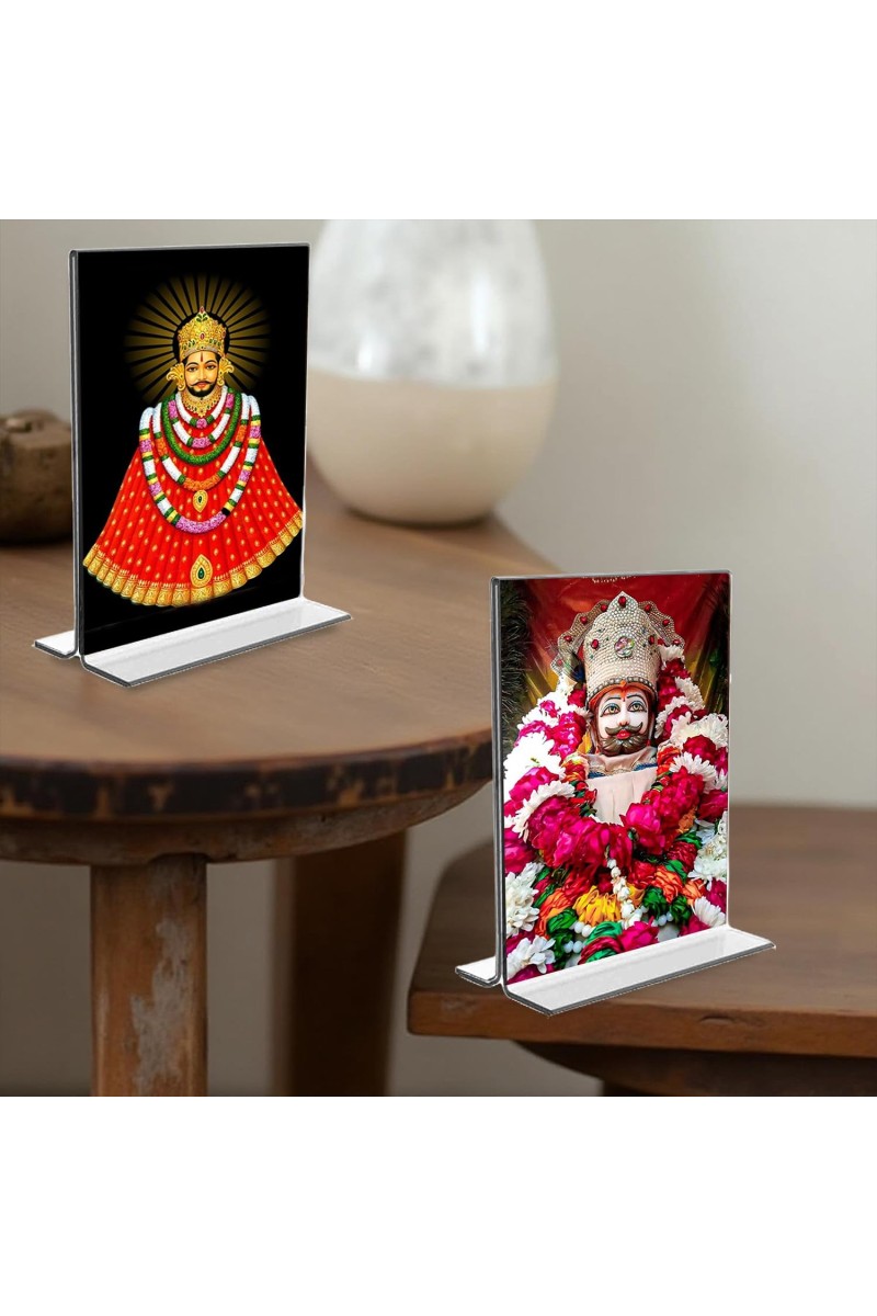 Lord Khatu shyam Acrylic T-Style Photo Stand, Compact and Stylish Spiritual Display, easily change 2 photos (Pack of 1)