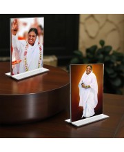 Debi AMRITANANDAMAYI Acrylic T-Style Photo Stand - 11x13 Inches, Compact and Stylish Spiritual Display, easily change 2 photos (Pack of 1)