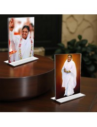 Debi AMRITANANDAMAYI Acrylic T-Style Photo Stand - 5x7 Inches, Compact and Stylish Spiritual Display, easily change 2 photos (Pack of 1)