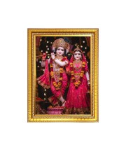 Maa Radha with Sri Krishna Photo Frame - 10x14 Inches, Brown Wooden Frame for Home, Office & Temple Decoration