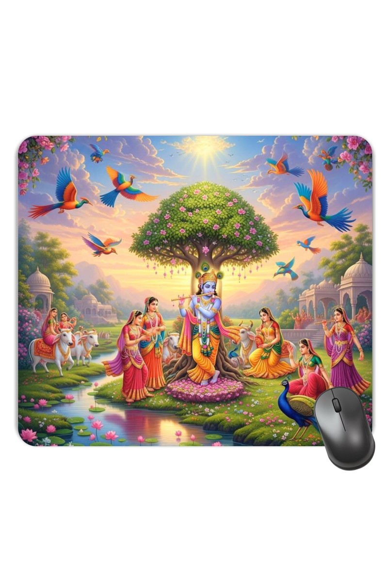 Customized Lord Krishna Picture Sublimation Mouse Pad | 8 X 7.5 Inch | Smooth Cloth Surface | Non-Slip Rubber Base | Personalized Mousepad for Laptop & Desktop (F17006)