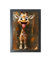 The funny Giraffe Photo Frame Funny Animal and Bird Cartoon Art, Black color, 15x19 Inch