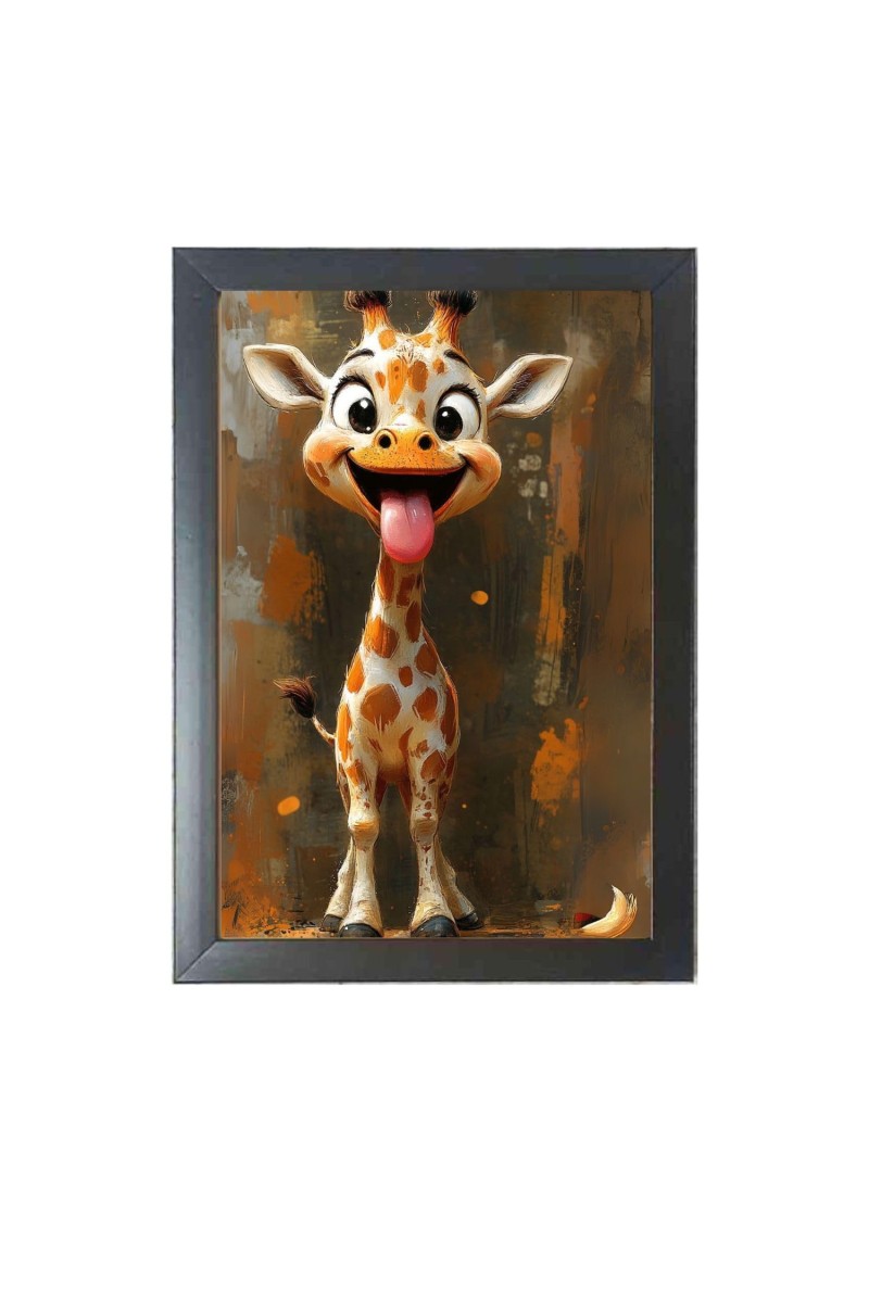 The funny Giraffe Black Photo Frame Funny Animal and Bird Cartoon Art