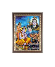 Lord Rama Worship Shiv With Laxman & Hanuman In Rameswaram Photo Frame - 10x14 Inches, Brown Wooden Frame for Home, Office & Temple Decoration