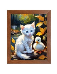 AI Funny Cute Cat Art Picture for Kids - 10x14 inches, Brown Color - Perfect Wall Decor for Children's Room