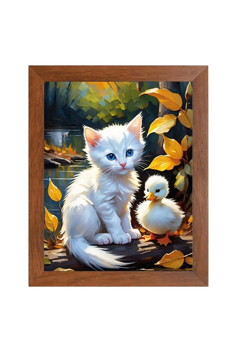AI Funny Cute Cat Art Picture for Kids - 10x14 inches, Brown Color - Perfect Wall Decor for Children's Room