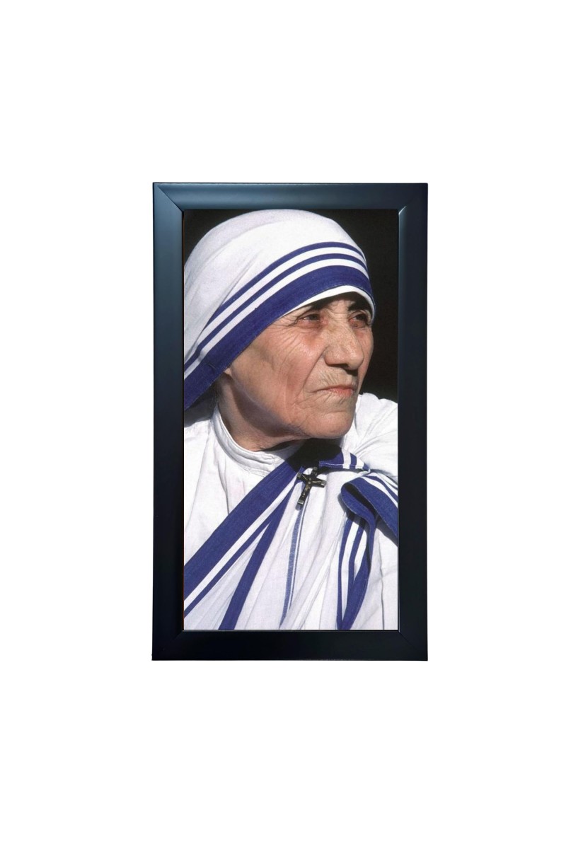 Hitech Sales Mother Teresa Wall-Mount Rectangular Polystyrene Photo Frame Home Decoration and Gifting, 9.6 x 15.6 inches Black Frame (Pack of 1, Printed Photo)