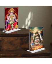 Lord Shiva & Sri Hanuman Acrylic T-Style Photo Stand - 11x13 Inches, Compact and Stylish Spiritual Display, easily change 2 photos (Pack of 1)