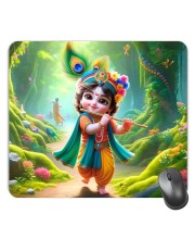 Customized Cute Little Krishna Picture Sublimation Mouse Pad | 8 X 7.5 Inch | Smooth Cloth Surface | Non-Slip Rubber Base | Personalized Mousepad for Laptop & Desktop (F17002)