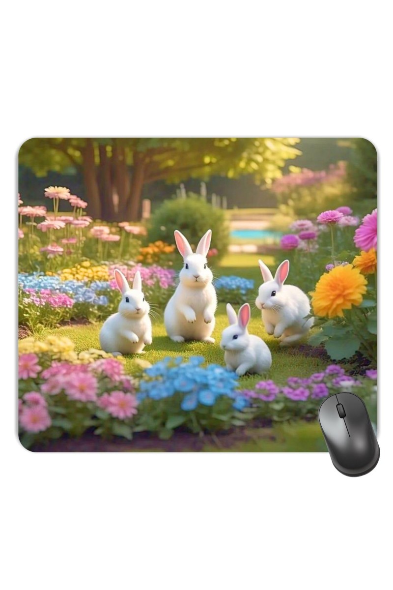 Customized Beautiful Rabbits Picture Sublimation Mouse Pad | 8 X 7.5 Inch | Smooth Cloth Surface | Non-Slip Rubber Base | Personalized Mousepad for Laptop & Desktop (F17324)
