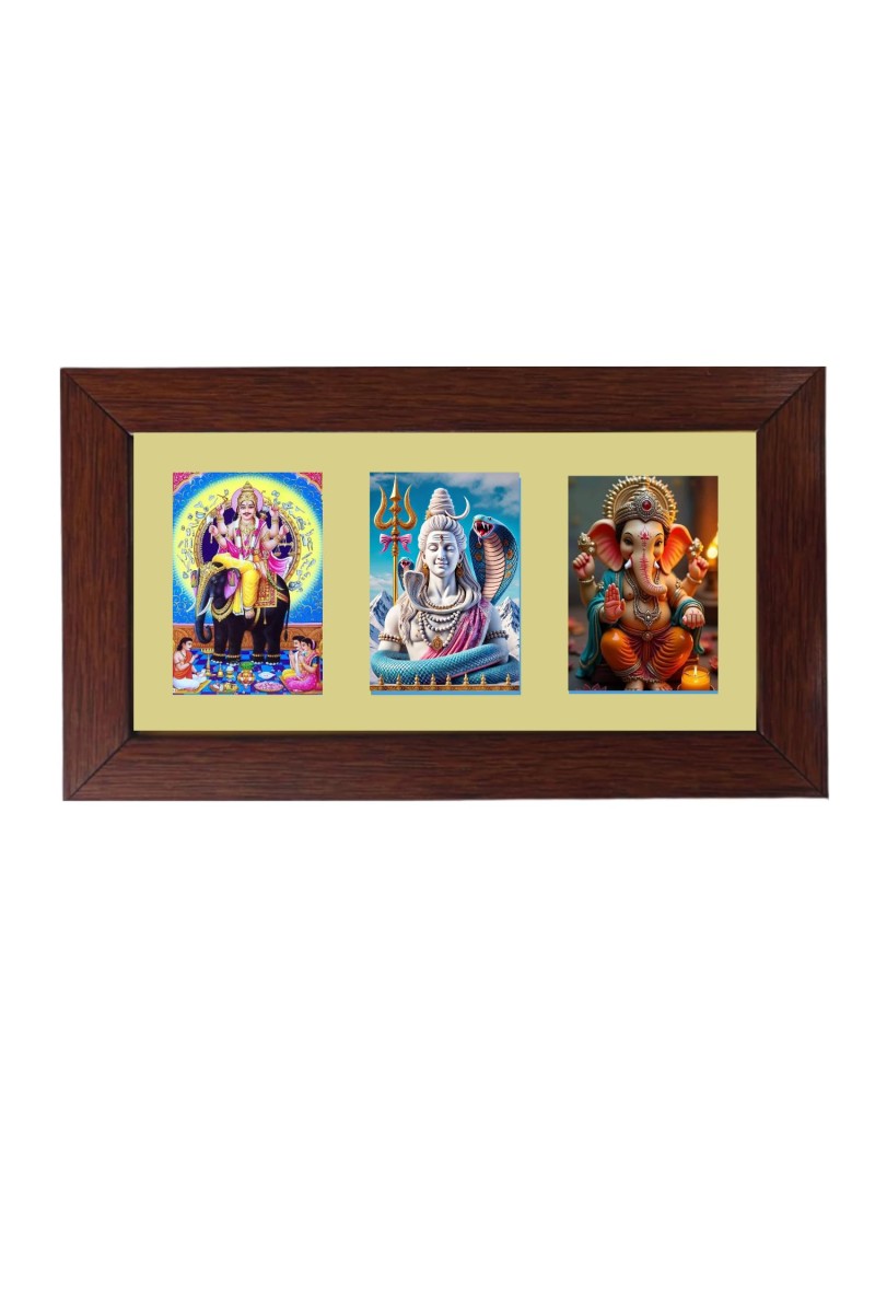 Sri Vishwakarma, Sri Lord Shiva and Sri Ganesh Color Photo Frame -14X7.5 Inch, Elegant Religious Home & Temple Decor