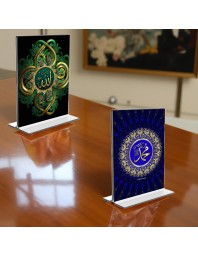 Islamic Allah Acrylic T-Style Photo Stand, Compact and Stylish Spiritual Display, easily change 2 photos (Pack of 1)