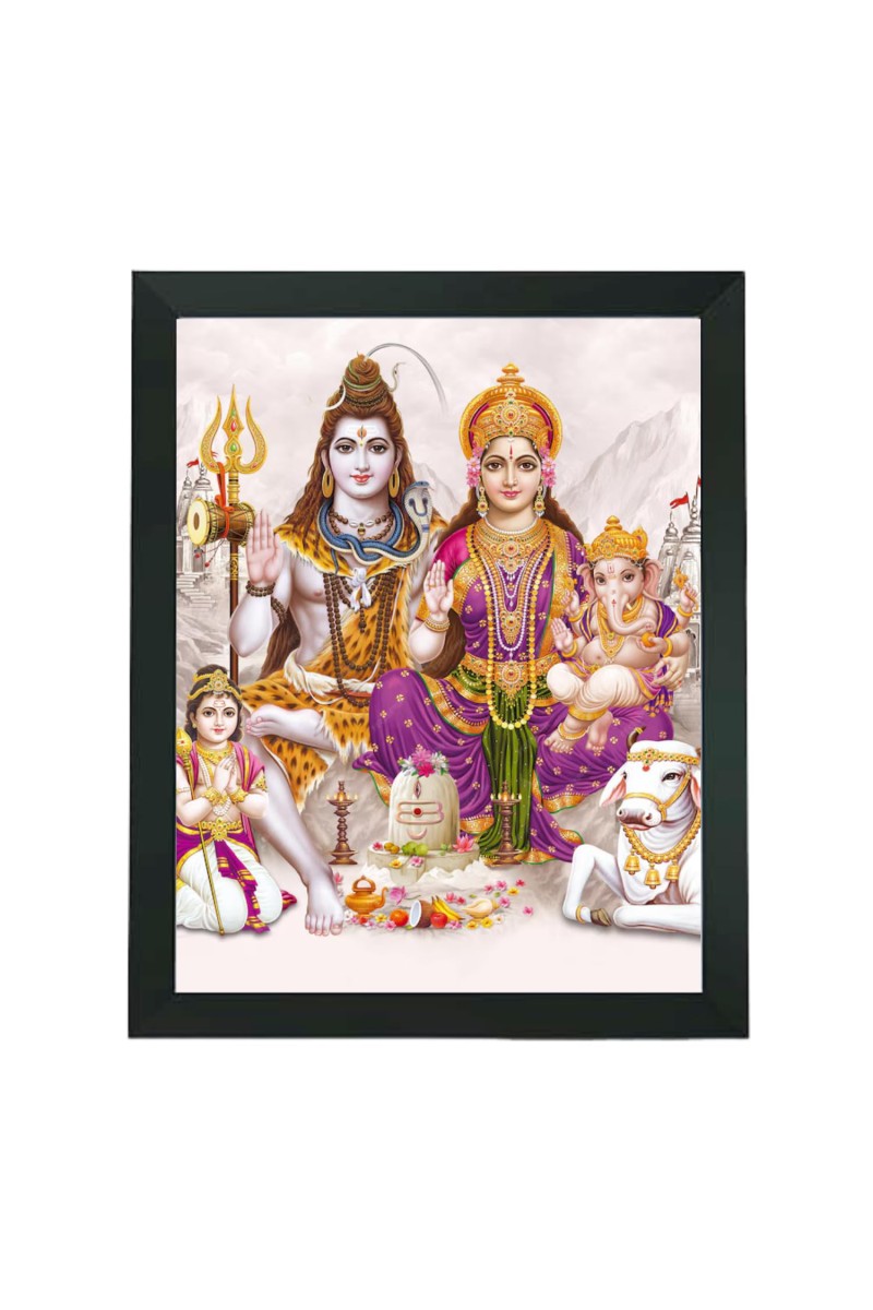 Hitech Sales Shiv Parivar Polystyrene Photo Frame for Pooja Room, Temple Decor, Home Decoration and Gifting (Wall and Tabletop, Rectangular, Printed Photo, 7.12 x 9.12 inches Frame, Black)