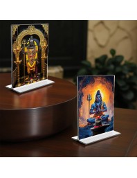 Lord Shiva Acrylic T-Style Photo Stand - 11x13 Inches, Compact and Stylish Spiritual Display, easily change 2 photos (Pack of 1)