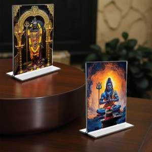 Lord Shiva Acrylic T-Style Photo Stand - 5x7 Inches, Compact and Stylish Spiritual Display, easily change 2 photos (Pack of 1)