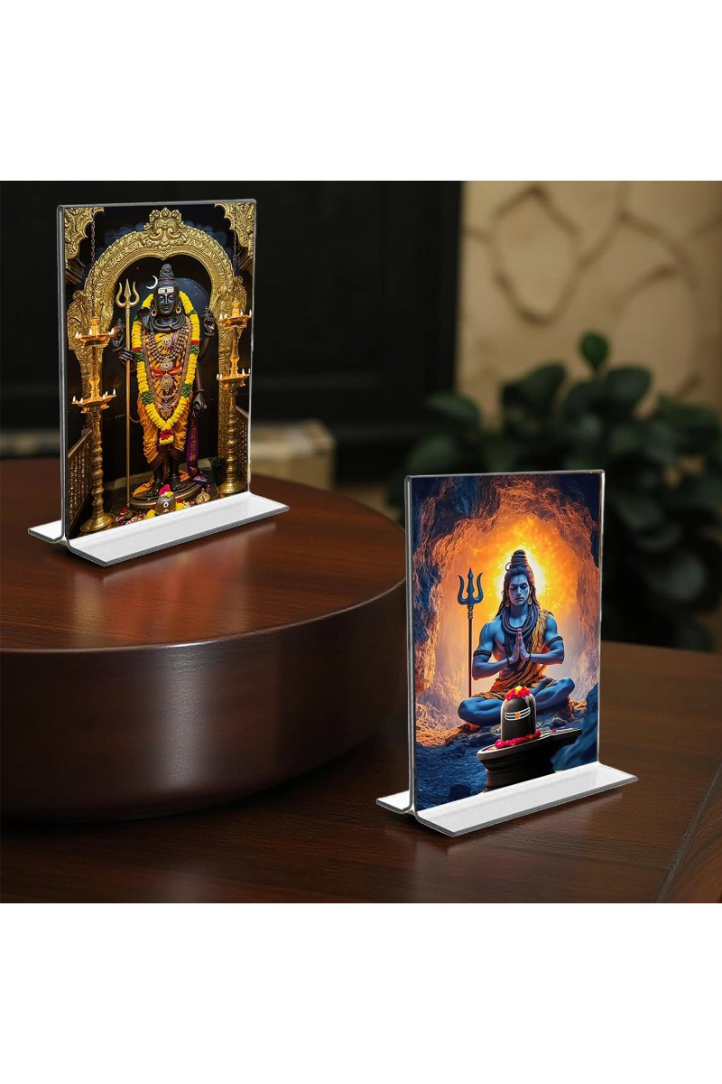 Lord Shiva Acrylic T-Style Photo Stand - 9x11 Inches, Compact and Stylish Spiritual Display, easily change 2 photos (Pack of 1)