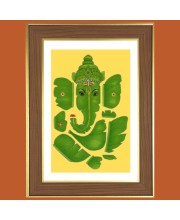 Green Ganesha Photo Frame - 10x14 Inches, Brown Wooden Frame for Home, Office & Temple Decoration