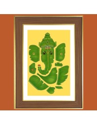 Green Ganesha Photo Frame - 14x18 Inches, Brown Wooden Frame for Home, Office & Temple Decoration