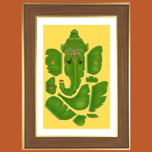 Green Ganesha Photo Frame - 14x18 Inches, Brown Wooden Frame for Home, Office & Temple Decoration