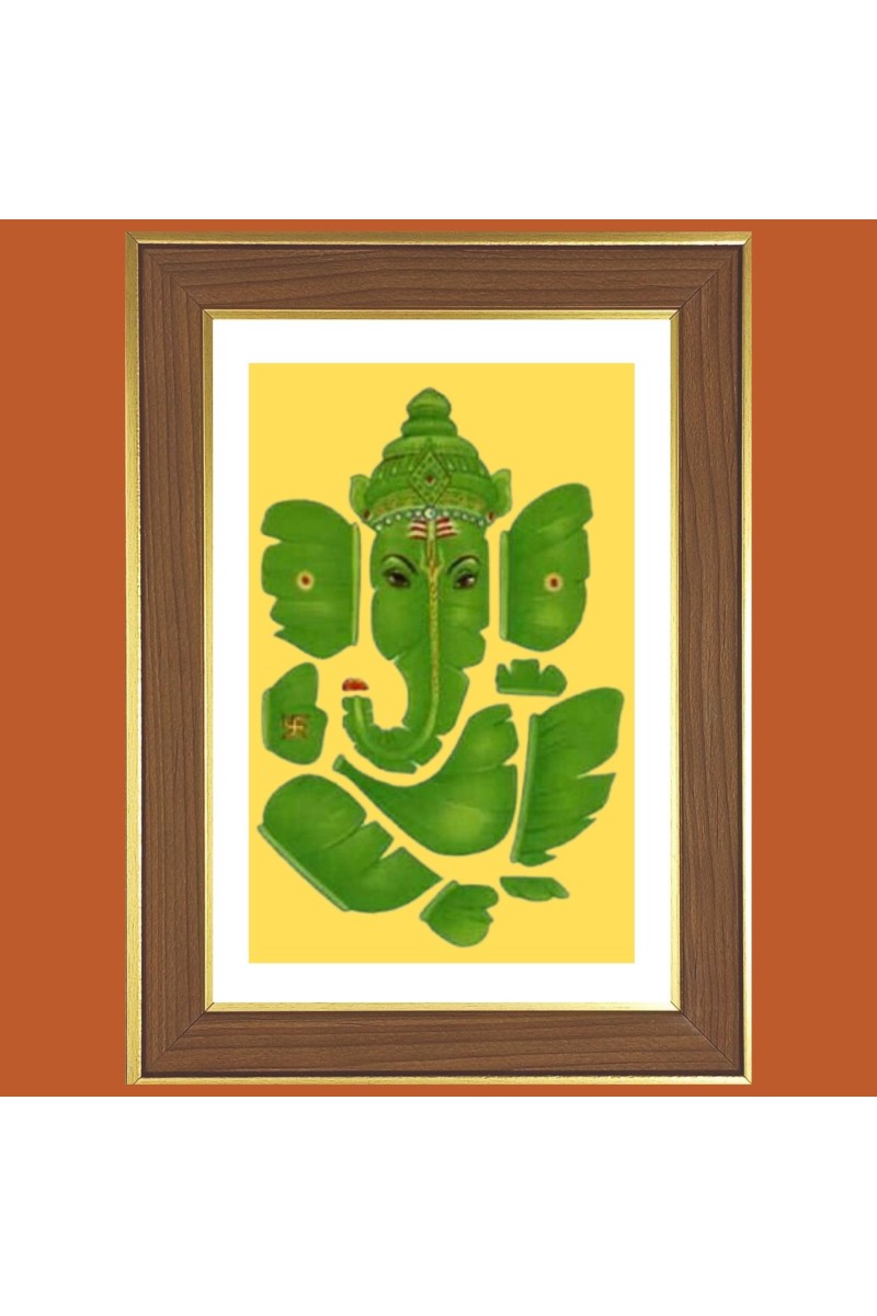 Green Ganesha Photo Frame - 12x16 Inches, Brown Wooden Frame for Home, Office & Temple Decoration