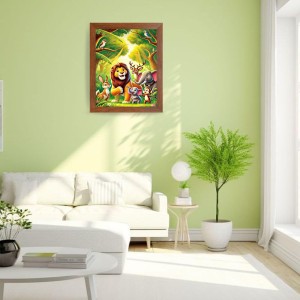 AI Funny Lion, Elephant, Birds Art Picture for Kids - 12x16 inches, Brown Color - Perfect Wall Decor for Children's Room