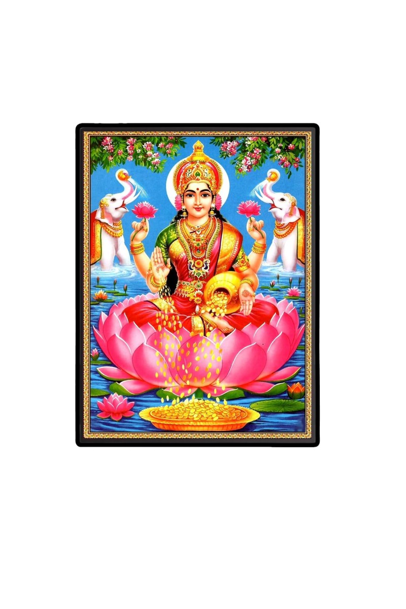 Lakshmi Laminated Photo - 5x7 Inches, Divine Blessings for Home & Office and Temple Decoration