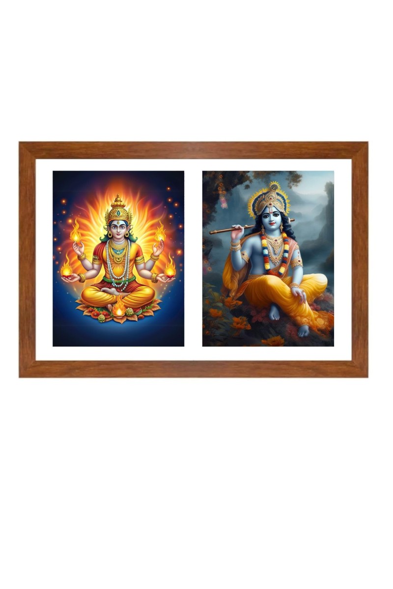 Agni deva and sri krishna Photo Frame - 19x23Inches - Spiritual Artwork for Home Decor, Puja Room and Office Decoration
