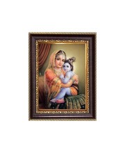 Bal Gopal with Mata Yashoda Digital Print Photo 6.7x8.7 inches - Vibrant Religious Wall Art for Home, Office and Temple Decor.