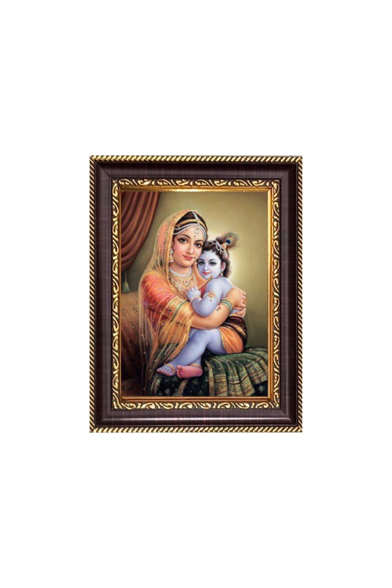 Bal Gopal with Mata Yashoda Digital Print Photo 6.7x8.7 inches - Vibrant Religious Wall Art for Home, Office and Temple Decor.