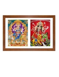 Maa durga and Goddess Kali Killing Bhairwa with His Liona killing Han Photo Frame - 19x23Inches - Spiritual Artwork for Home Decor, Puja Room and Office Decoration