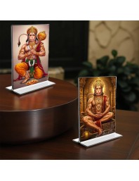 Sri Hanuman Acrylic T-Style Photo Stand - 11x13 Inches, Compact and Stylish Spiritual Display, easily change 2 photos (Pack of 1)